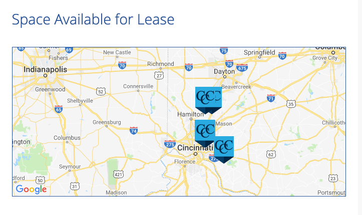 Map showing available spaces for lease