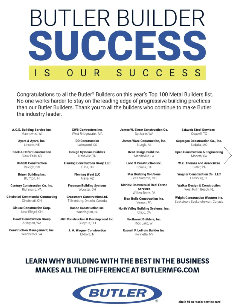 Butler Builder Success graphic showing CCC as a top metal building company in the country